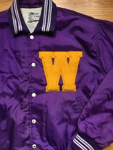 Vintage Washington Huskies Jacket Satin Letterman Varsity 80s 90s Bomber UW sz L - Picture 1 of 7