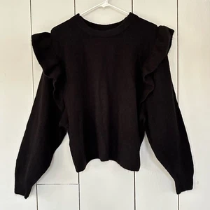 H&M Divided Damen Pullover Pulli mit Volantbesatz Gr. L schwarz Neu mit Etikett Rüschen - Bild 1 von 9