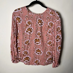 J. Camicetta girocollo taglia S donna floreale manica lunga contadina usata in ottime condizioni arancione rosa pesca - Foto 1 di 5