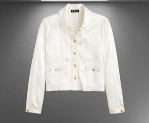 J.Crew Damen Hemd-Jacke in Glanzkrepp weiß gold Knöpfe Preppy Gr. XS - Bild 1 von 9