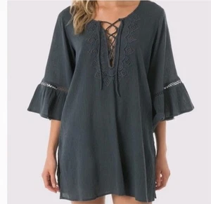 ONeill Salt Water Solids Long-Sleeve Swim Dress Cover-up Slate Size Large - Picture 1 of 3