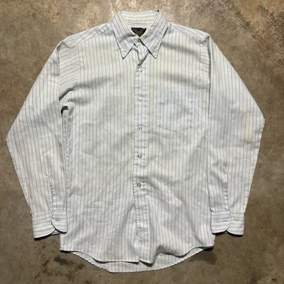 Vintage 70s Sears Blue Striped Dress Button Up Shirt 1970s True Vintage - Image 1 of 3