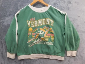 Vintage Ski Vermont Sweatshirt Mens Large Green Ludlow Graphic Crewneck 80s - Picture 1 of 9