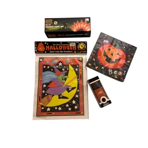 Vtg Halloween Party Lot Witch Transfers Napkins Petite Baking Cups Orange Lights - Picture 1 of 13