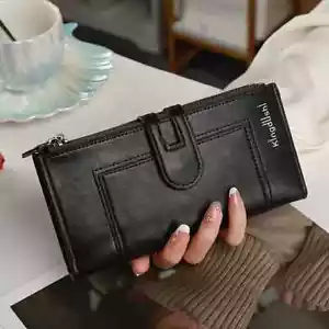 Klassische Geldbörse mit doppeltem Reißverschluss, einfarbig lange kleine Handtasche, minimalistisch Vintage - Bild 1 von 4