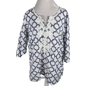 Basic Editions Wms Sz XXL White Blue 100% Cotton  Pullover Shirt  R11 - Picture 1 of 23