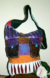 Umhängetasche Beuteltasche Patchwork Bunt Indien 46 x 37 cm Groß 1 Träger Knopf - Bild 1 von 11