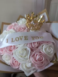 Pink Roses Bouquet Fake Flowers Bouquet Everlasting Artificial VALENTINE'S DAY - Picture 1 of 2