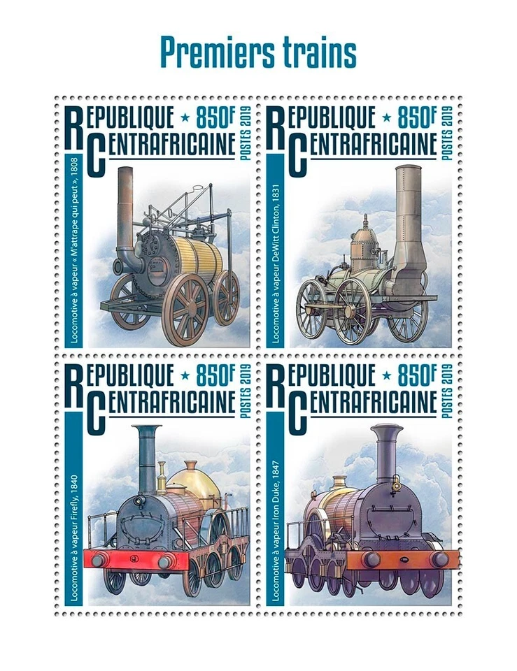 Estampillas First Trains MNH 2019 centroafricana M/S Foto 1 de 1