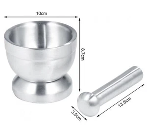 Mortar and Pestle, Stainless Steel Spice Grinder Pill Crusher Tool with Lid UK - Picture 1 of 12