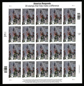 U.S. # B2 Semi Postal Heros of 2001 NY PANE OF 20 - OGNH - VF CV $31.75 (E#001) - Picture 1 of 1