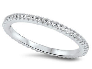 925 Sterling Silver 2MM STACKABLE ETERNITY DESIGN CLEAR CZ BAND RING SIZES 4-10*