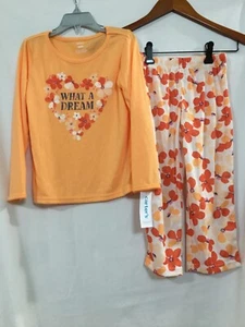 New Carter's Girls Orange Floral Long Sleeve Poly Pajama 2 pc Set Pants U pick - Picture 1 of 5