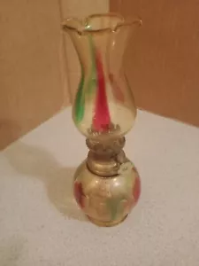 Vintage Hong Kong Rainbow Glass Oil Lamp/Hurricane Lamp. Miniature. - Picture 1 of 4