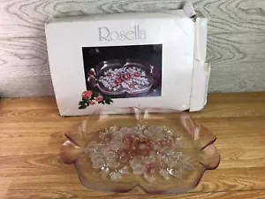 Plato de flores vintage Mikasa Walther Rosella borde con volantes rosa transparente - Imagen 1 de 11