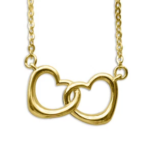 Genuine 14k Yellow Gold Petite Intertwined Double Heart 17+1" Women's Necklace - Picture 1 of 4