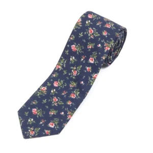 bowtie & cotton Floral Navy Blue Pink Flower Skinny Men's Cotton Neck Tie - Picture 1 of 4
