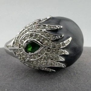 Huge Signed IMAN Ring Silver with Enamel & Pave Crystals UNIQUE bird? Size11 - Picture 1 of 7