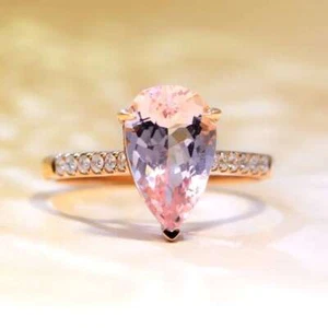 Natural Morganite and Moissanite Women Ring 14k Rose Gold Plated Silver ring m41 - Picture 1 of 4