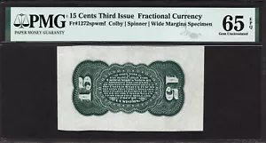 15¢ Third Issue Fractional FR 1272 Wide Margin Back Grant-Sherman PMG 65 EPQ - Picture 1 of 2