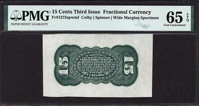 15¢ Third Issue Fractional FR 1272 Wide Margin Back Grant-Sherman PMG 65 EPQ - Image 1 of 2