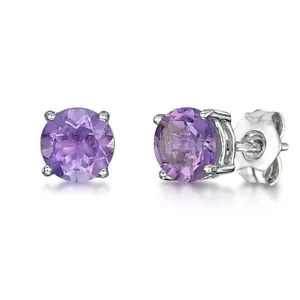 9ct Amatista Oro Blanco Engaste Set de Pendientes 5mm - Imagen 1 de 2