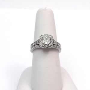 GIA Certified Cushion Diamond Halo Engagement Wedding Band Ring Set 14k Gold
