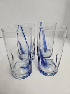 4 Libby Crisa Blue Swirl Gläser Hi-Ball Eistee Becher Grübchen 20oz 6" - Bild 1 von 8