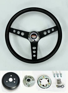 60-69 Chevy Truck C10 C20 13 1/4" classic black steering wheel red bowtie cap   - Picture 1 of 6