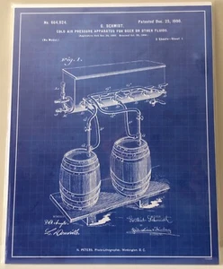 Beer Keg Patent Illustration 11”x14” Mounted on Foam Core - Picture 1 of 2