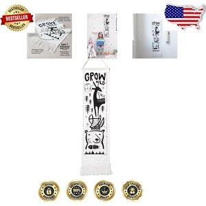 Personalizable Kids Growth Chart - Organic Canvas Wall Hanging for Stylish Decor - Picture 1 of 11