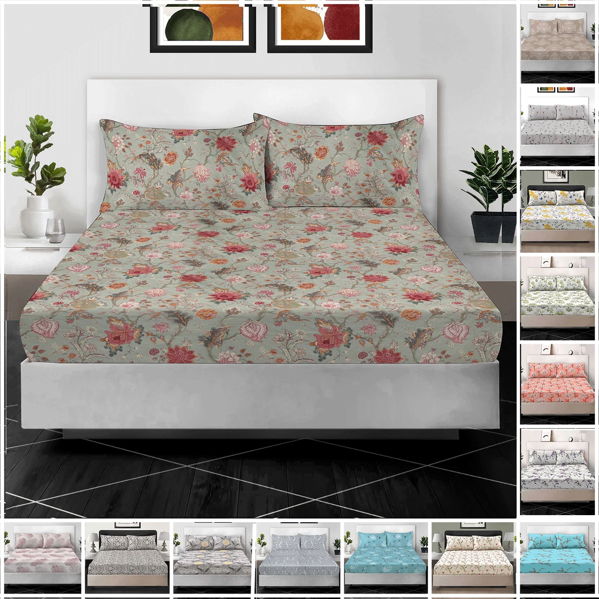 Cotton Floral Fitted Sheet OTOB 100% - Deep Pocket Queen Size Bed Sheet ...