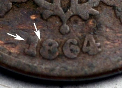 1864  Two Cent Piece - Triple Punched Date - Image 1 of 2
