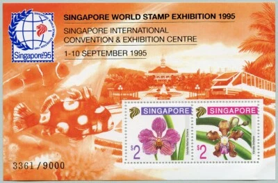 Singapore 1995 Souvenir Sheet Orchids Flowers Blossoms Stamp Show Sc #717c MNH - Image 1 of 2