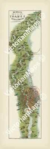 Antique Victorian Bennet's map river Thames Up down the River art print poster - Picture 1 of 7