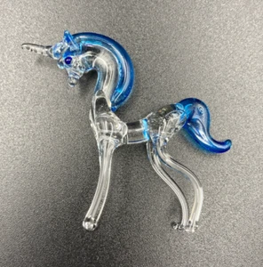Vintage MCM mundgeblasene Glas Einhorn Figur blauer Mähnenschwanz Mid Century Murano Stil - Bild 1 von 7