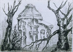ACEO Original Pencil Drawing Painting Gothic Landscape Minimalism Graphics