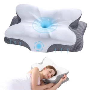 Almohada cervical para cuello - Almohada de espuma viscoelástica para soporte de cuello y alivio del dolor, E... - Imagen 1 de 7