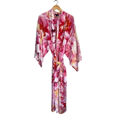 Атласное акварельное кимоно Natori Full Bloom халат XL розовое желтое акварельное кимоно - Изображение 1 из 4