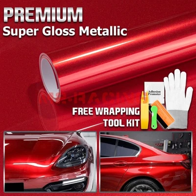 Premium Super Brillo Metálico Alma Rojo Coche Vinilo Envoltura Adhesivo Calcomanía Hoja Película Foto 1 de 4
