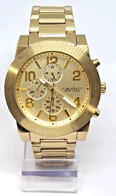 44A105 CARAVELLE NEW YORK GOLD TONE ANALOG MEN'S WATCH M-162 - Image 1 of 4