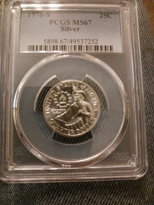 1976 S - Bicentenario Washington 25c cuarto de plata - ¡BONITA MONEDA! - PCGS MS67 Foto 1 de 2