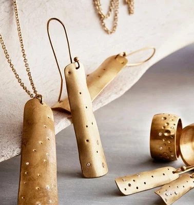 Stardust Earrings Brass & White Zircon  2⅝"  | Aureus + Argent | Roost Overstock - Image 1 of 4