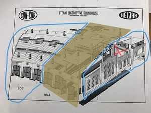 HO Con-Cor Heljan 802 Steam Locomotive Roundhouse 3-Stall Kit w/Stall Ext HO7095 - Picture 1 of 10