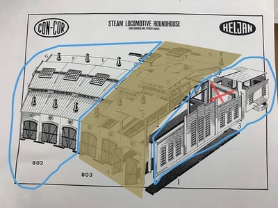 HO Con-Cor Heljan 802 Steam Locomotive Roundhouse 3-Stall Kit w/Stall Ext HO7095 - Image 1 of 4