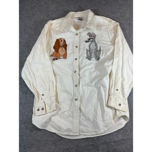 Vintage 90s Disney Lady And The Tramp Embroidered  Button Up Shirt Women L White - Picture 1 of 9