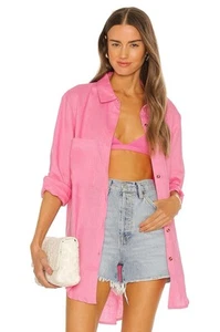 SNDYS Everyday Leinen Leo Oversized Hemd mit Knopfleiste Größe 4 Small Pink Revolve - Bild 1 von 10