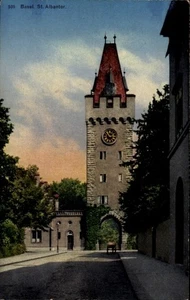 Ak Basel Stadt Schweiz,  St. Albantor, Turm mit Uhr, Straße, Bäume - 4939513 - Bild 1 von 2