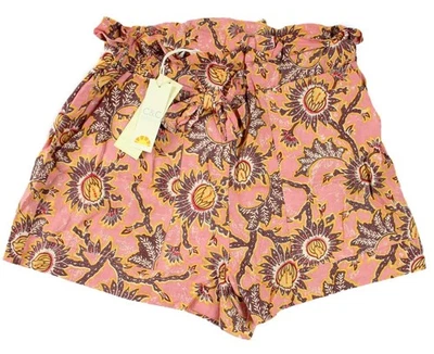 C&C California Mujer Pantalones Cortos XS Pull-On Bolsa de Papel Cintura Lino Corbata Rosa Foral NUEVO Foto 1 de 4