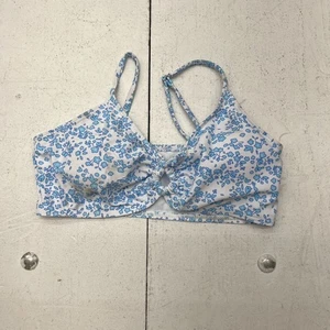White & Blue Floral Key-Hole Triangle Adjustable Bikini Top Girls Size 13Y NEW - Picture 1 of 6